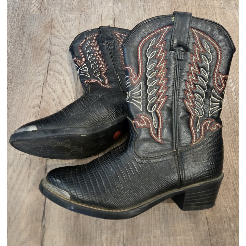 Durango BT840 Black Lizard Print Western Boots Boys Sz 1.5D